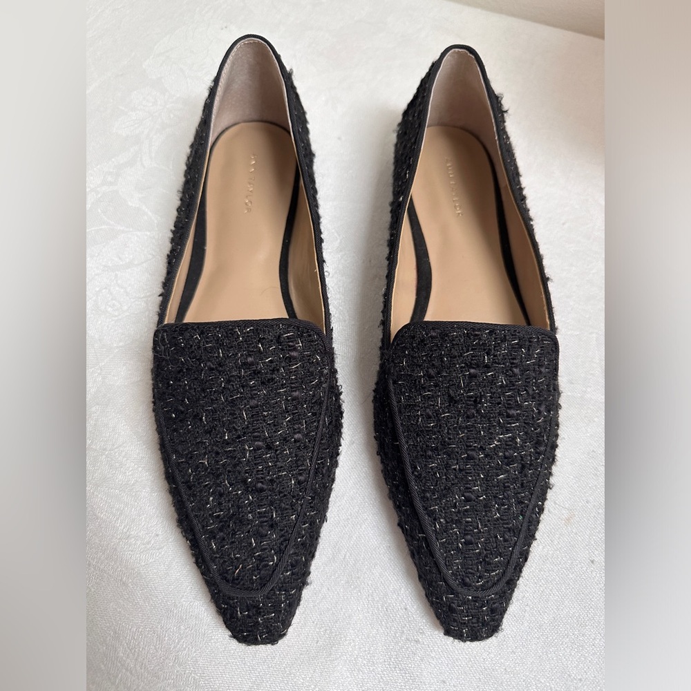 AnnTaylor Tweed Nip Toe Women's Flats in Black size 7